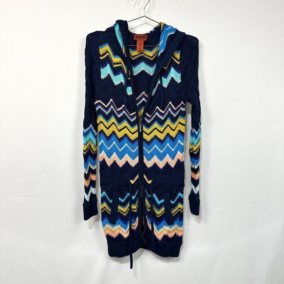 Missoni for Target Sweater Womens Small Zig Zag Knit Long Line Zip Cardigan Hood - Picture 1 of 5